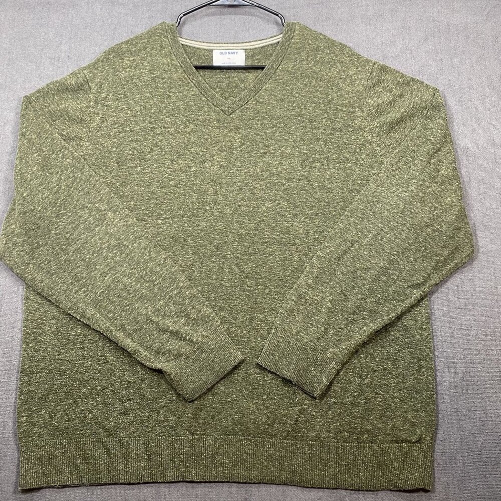 Old Navy Mens XXL Green V-Neck Pullover Sweater Cotton & Polyester Blend